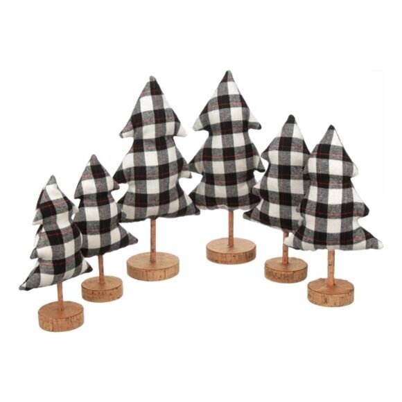 Holiday Time Christmas Plaid Fabric Tree Table Top Decorations in Black - Picture 2 of 10